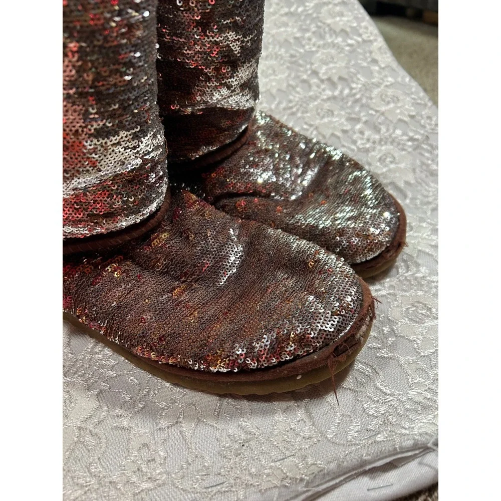 UGG Australia Classic Short Sparkle Sequin Boots Bronze Copper 1057788 Womens 8